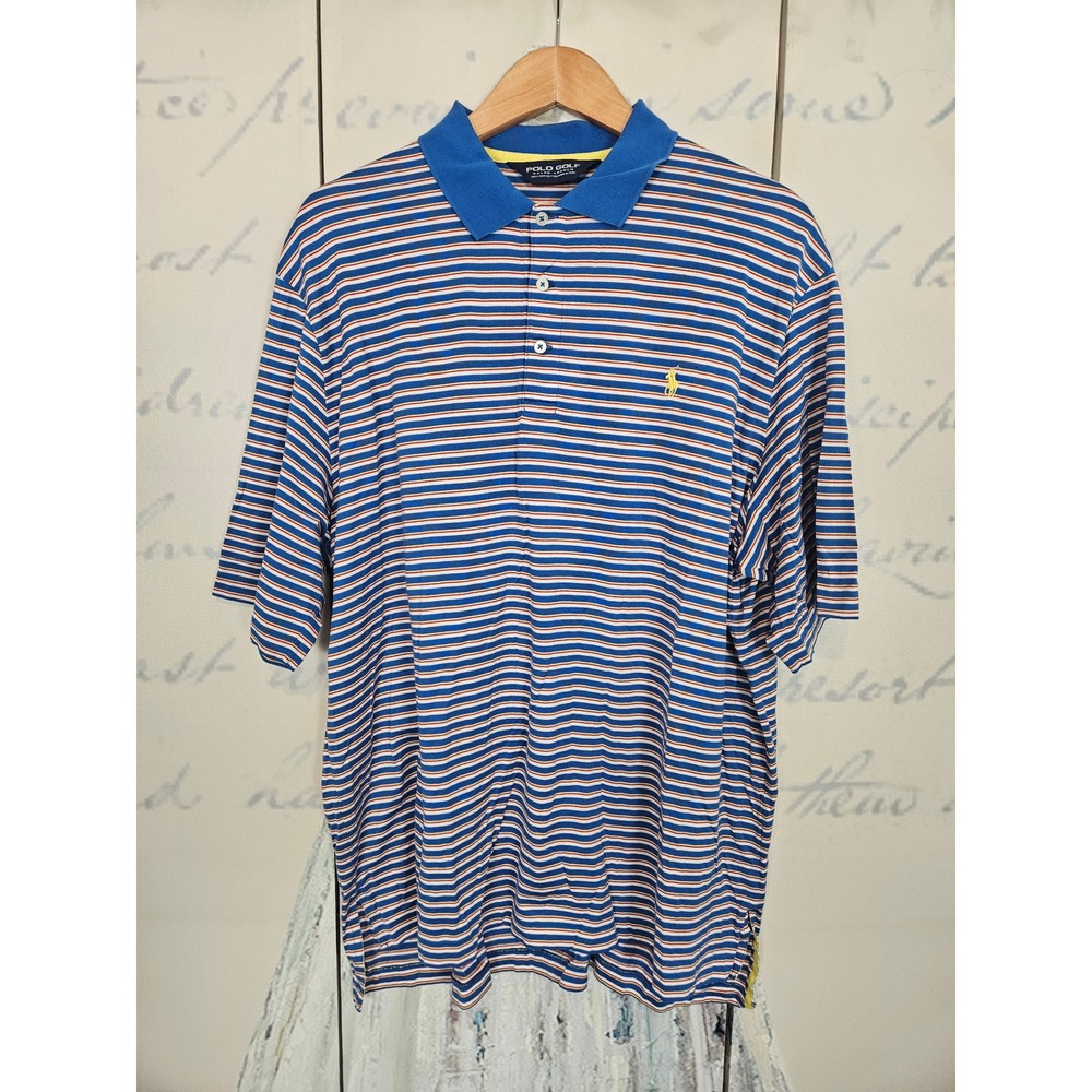 Polo Golf Ralph Lauren Mens XL Pima Cotton Striped Short Sleeve Polo Shirt Blue